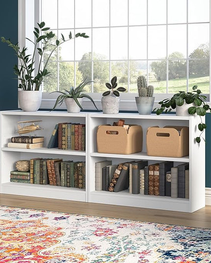 Bush Furniture Universal Small 2 Shelf Bookcase in White - Set of 2, Matching Storage and Display Bookshelves for Home Office or Living Room Organization - LeafyLoom