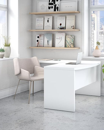 Bush Business Furniture Echo L Shaped Bow Front Desk in Pure White - LeafyLoom