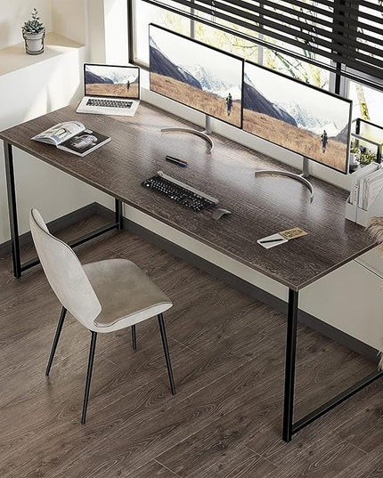 Coleshome 63 Inch Computer Desk, Modern Simple Style Desk for Home Office, Study Student Writing Desk,Grey Oak - LeafyLoom
