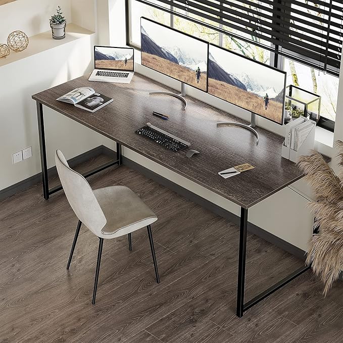 Coleshome 63 Inch Computer Desk, Modern Simple Style Desk for Home Office, Study Student Writing Desk,Grey Oak - LeafyLoom