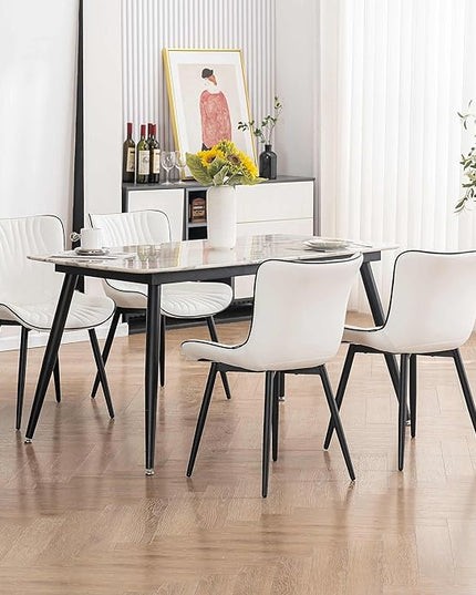 YOUTASTE White Dining Chairs Set of 2 Upholstered Mid Century Modern Kitchen Dining Room Chairs Armless Faux Leather Accent Chairs Metal Vanity Lounge Chair with Back for Living Room Bedrooms - LeafyLoom