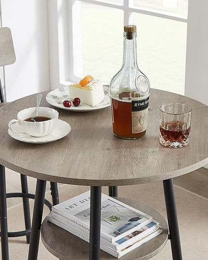 NicBex Kitchen Table Set Modern Dining Table Set Small Dining Table for 2 Round Bar Stool Set with Shelf, Upholstered Stool with Backrest for Dining Room, Dinette, Compact Space, Grey - LeafyLoom
