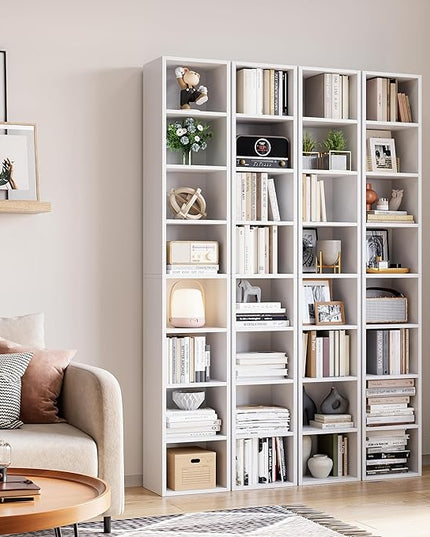 71 Inches Tall Narrow Bookshelf, 8-Tier CD DVD Slim Media Tower Rack, Corner Bookcase with Adjustable Shelves, Skinny Cubes Bookshelves for Home Office Small Space, White - LeafyLoom