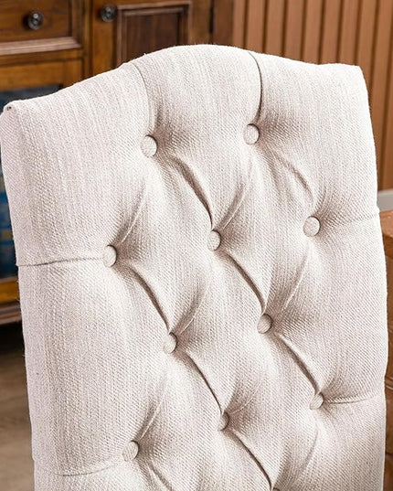Stylish Upholstered Nailhead Trim and Sturdy Solid Wood Legs Parson Dining Chair, Set of 2, Beige - LeafyLoom