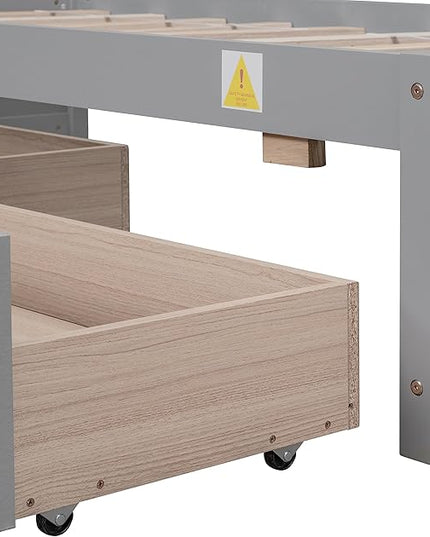 Twin Bed with 2 Storage Drawers, Solid Pinewood Twin Size Bed Frame,for Boys/Girls/Teens Bedroom, Easy to Assemble, No Box Spring Needed,Grey - LeafyLoom