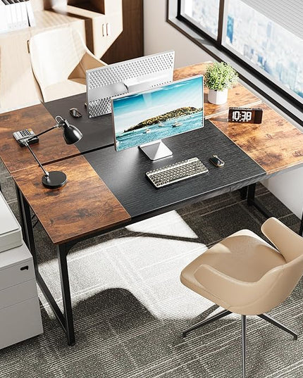 Computer Desk, 63 Inch Office Desk, Gaming Desk with Storage, Writing Desk Work Desk for Home Office, Study, Modern Simple Desk, Large Legroom, Metal Frame, Rustic Brown and Black - LeafyLoom