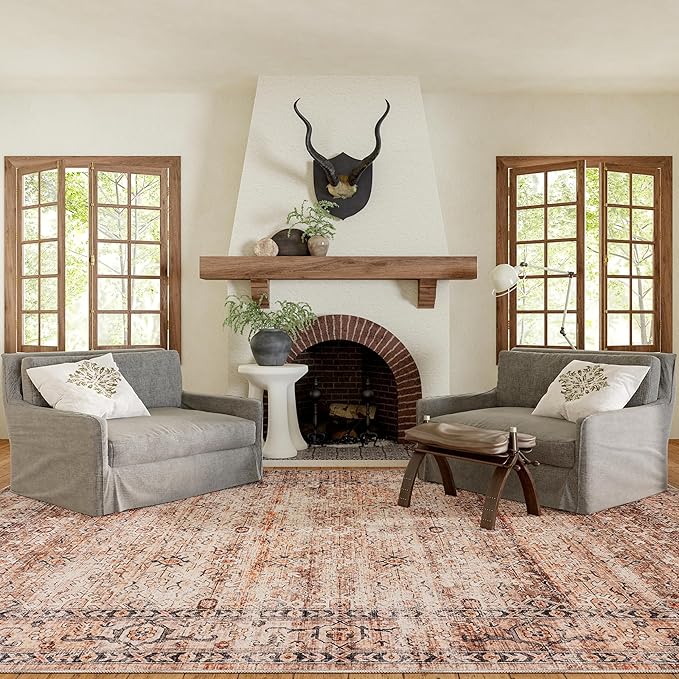nuLOOM Gwyn Distressed Machine Washable Ultra Thin Area Rug, 5' x 8', Beige - LeafyLoom