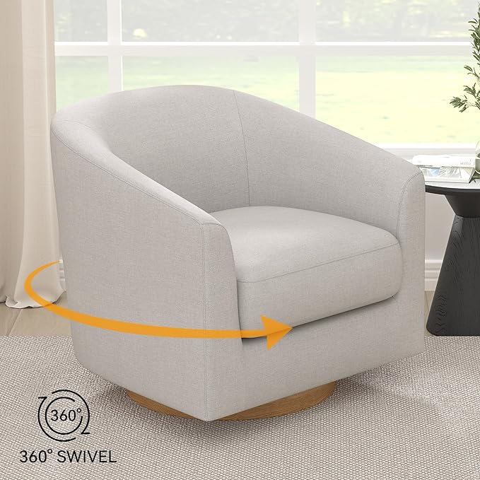 Sunny Heart Swivel Accent Chair, Fabric Swivel Barrel Chair, Swivel Club Chair with Wood Base, Modern Upholstered Armchair, Cozy Chairs for Living Room, Bedroom, Reading - LeafyLoom