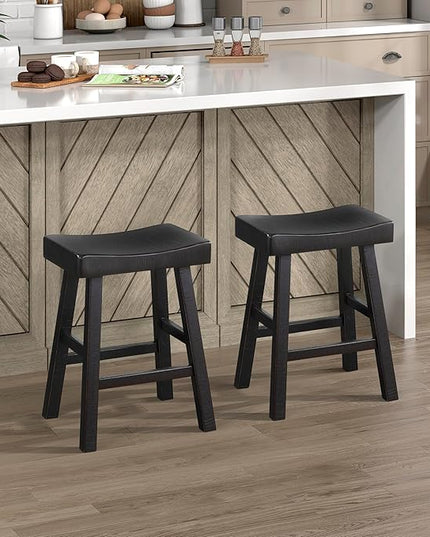 Lexicon Saddle Bar Stools Set of 2 Barstools with Footrest, Armless Dining Chairs for Kitchen Island, Breakfast Nook, Living Room, Counter Height, Black - LeafyLoom