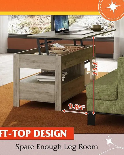 WLIVE Coffee Table, 39" Lift Top Coffee Table with Hidden Compartment and Sorage Drawers for Living Room,Grey - LeafyLoom