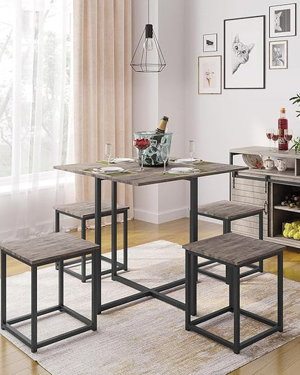 Yaheetech 5-Piece Dining Table Set with 4 Stools - Industrial Compact Kitchen Table & Chairs Sets, Space-Saving Design for Apartment, Small Space, Breakfast Nook, Drift Brown - LeafyLoom