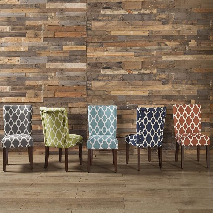 HomePop Parsons Classic Upholstered Accent Dining Chair, Set of 2, Green and Cream Geometric - LeafyLoom