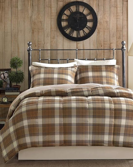 Woolrich Comforter Set, Cabin Lodge, Warm Cover for Colder Season, Modern Cottage-Inspired Down Alternative Ultra Soft Microfiber Bedding, Matching Sham, Plaid Brown Twin 2 Piece - LeafyLoom