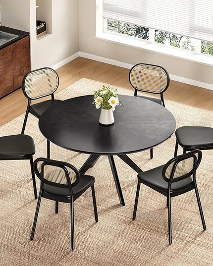 Soohow 47.2'' Solid Wood Round Dining Table for 4-6 People,Kitchen Table Round Wood Dining Table with Intersecting Pedestal Base,Black - LeafyLoom
