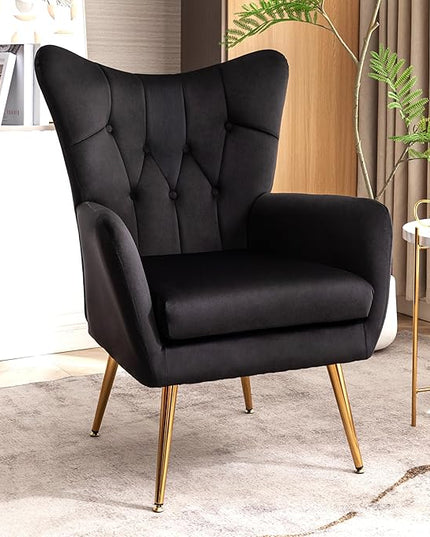 US Pride Furniture Modern Accent Chair with Ergonomic High Wingback, Microfiber Upholstered Armchair with Metal Legs for Living Room, Bedroom, Office or Vanity, Black - LeafyLoom