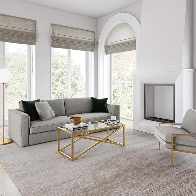 Calix 46'' Wide Rectangular Coffee Table in Brass - LeafyLoom