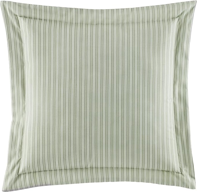 Laura Ashley Home - King Size Comforter Set, Reversible Cotton Bedding, Includes Matching Shams with Bonus Euro Shams & Throw Pillows (Natalie Sage/Off White, King) - LeafyLoom