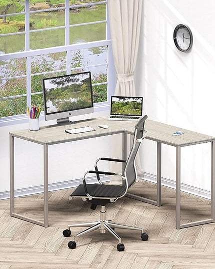 SHW 48-Inch Mission L-Shaped Home Computer Desk, Maple - LeafyLoom