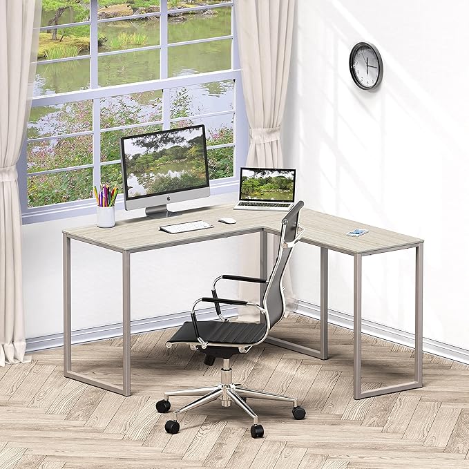 SHW 48-Inch Mission L-Shaped Home Computer Desk, Maple - LeafyLoom