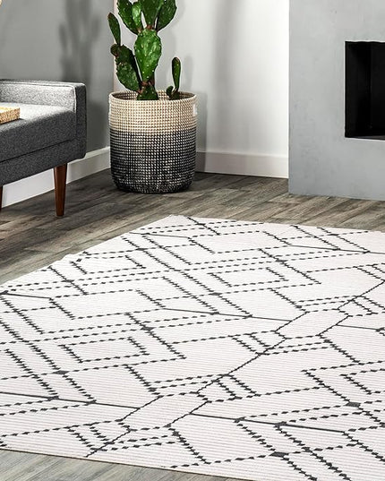 nuLOOM Echo Multi Diamond Machine Washable Ultra Thin Area Rug, 5' x 8', Ivory - LeafyLoom
