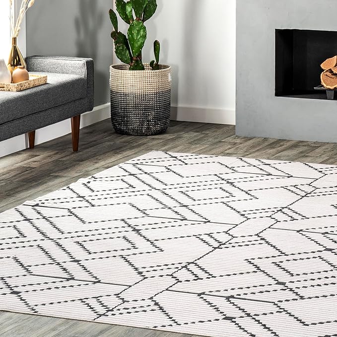 nuLOOM Echo Multi Diamond Machine Washable Ultra Thin Runner Rug, 2' 6" x 8', Ivory - LeafyLoom