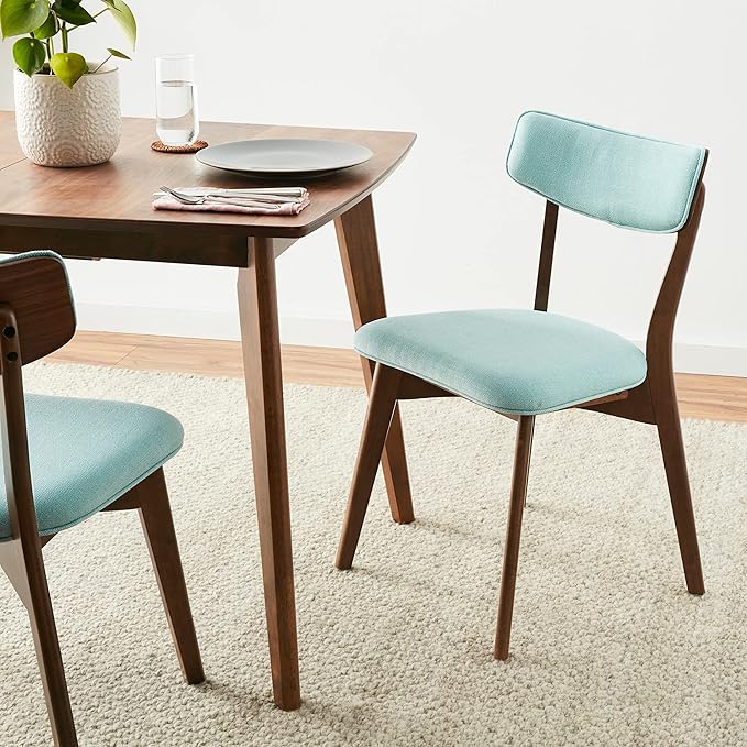 Christopher Knight Home Abrielle Mid-Century Modern Fabric Dining Chairs with Natural Walnut Finished Rubberwood Frame, 2-Pcs Set, Mint / Natural Walnut - LeafyLoom