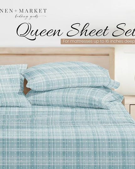 Linen Market 4 Piece Queen Bedding Sheet Set (Polka Dot Aqua) - Sleep Better Than Ever with These Ultra-Soft & Cooling Bed Sheets for Your Queen Size Bed - Deep Pocket Fits 16" Mattress - LeafyLoom