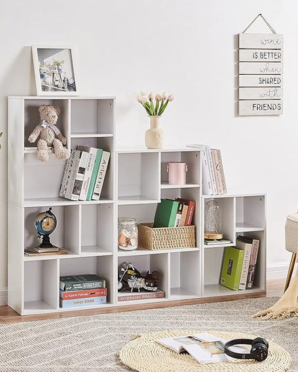 VECELO 3-Cube Small Bookshelf, Modern Bookcases with Shelves Height Up to 12.8 Inches, Suit for Common Size TextBook, Vertical or Horizontal, Cubby Storage Organizer,Pearl White - LeafyLoom