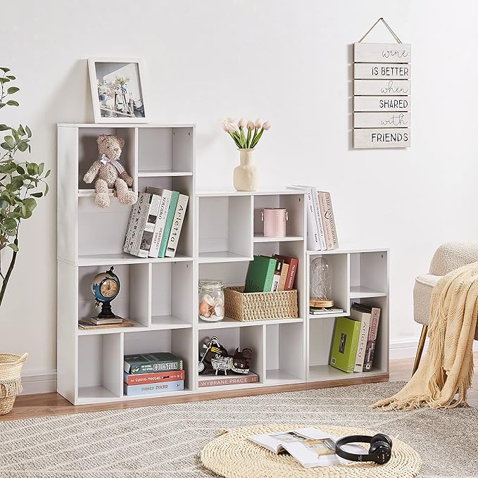 VECELO 3-Cube Small Bookshelf, Modern Bookcases with Shelves Height Up to 12.8 Inches, Suit for Common Size TextBook, Vertical or Horizontal, Cubby Storage Organizer,Pearl White - LeafyLoom