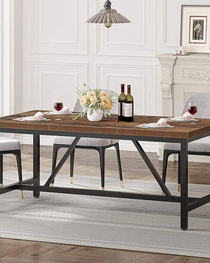 YITAHOME 70.8" Large Kitchen Dining Room Table for 6-8 People, Rustic Brown Farmhouse Industrial Wood Style Rectangle Apartment Dinning Room Dinette Tables for Eating Dinner - LeafyLoom