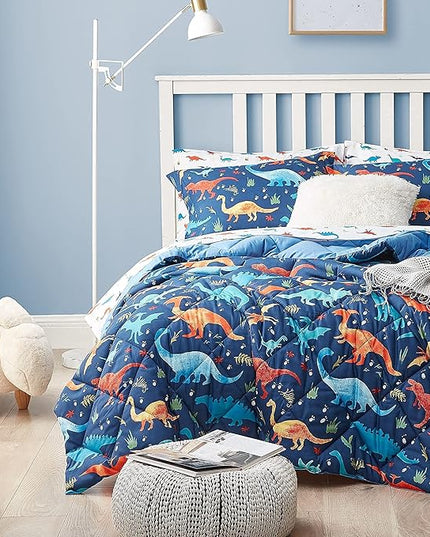 Kids Queen Bedding Comforter Set for Boys, 7 Pieces Soft Lightweight Dinosaur Bedding Queen Set with Sheets, Bed in a Bag, Durable Boys Queen Comforter Set - LeafyLoom