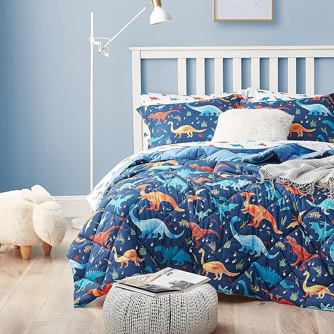 Kids Queen Bedding Comforter Set for Boys, 7 Pieces Soft Lightweight Dinosaur Bedding Queen Set with Sheets, Bed in a Bag, Durable Boys Queen Comforter Set - LeafyLoom