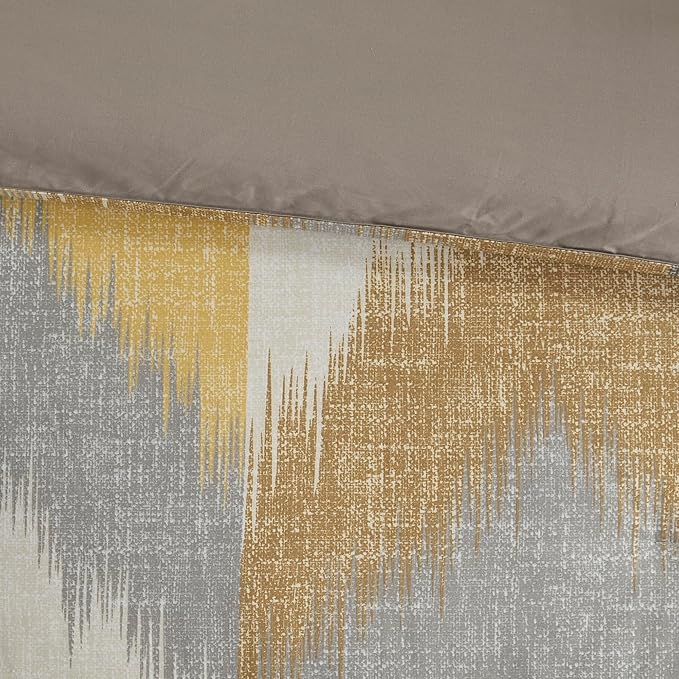 INK+IVY Queen Size Comforter Set, Cozy Cotton Comforter, All Season, Lightweight Comforter Queen Bed Set with 2 Matching Shams, Modern Cabin Lodge Ikat Chevron Design, Yellow Full/Queen 3 Piece - LeafyLoom