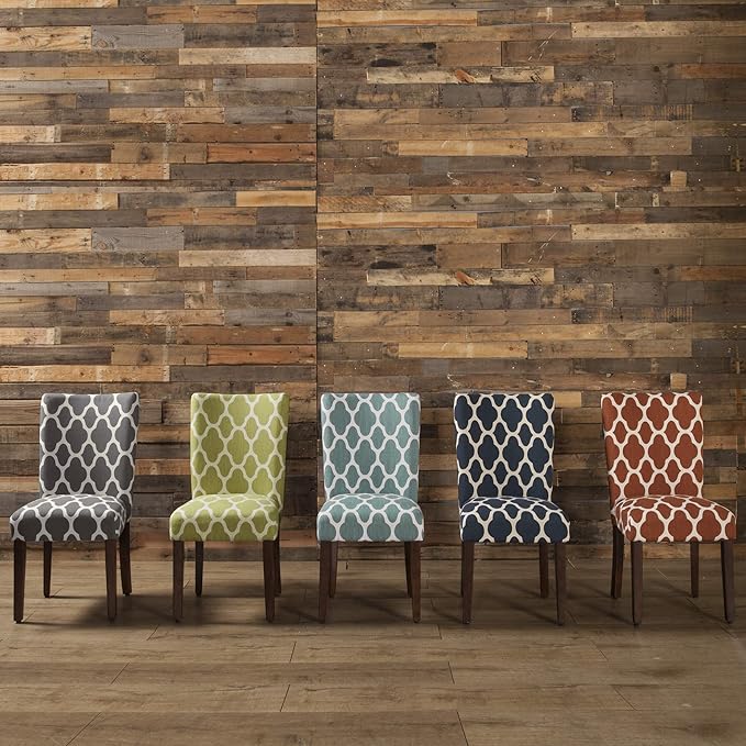 HomePop Parsons Classic Upholstered Accent Dining Chair, Set of 2, Green and Cream Geometric - LeafyLoom