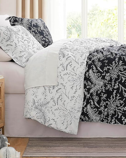 Southshore Fine Living, Inc. Twin Comforter Bedding Set, Down Alternative Floral Comforter with Matching Sham for Twin and Twin XL Beds, Reversible Print is 2 Colors in 1, Winter Brush Black/White - LeafyLoom