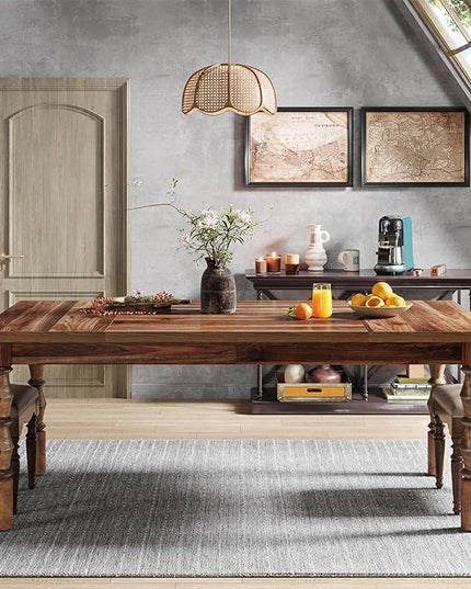 Tribesigns 62” Wood Dining Table for 4-6 People, Farmhouse Large Rectangle Kitchen Table, Dinner Table Kitchen & Dining Room Furniture with Carved Turned Legs - LeafyLoom