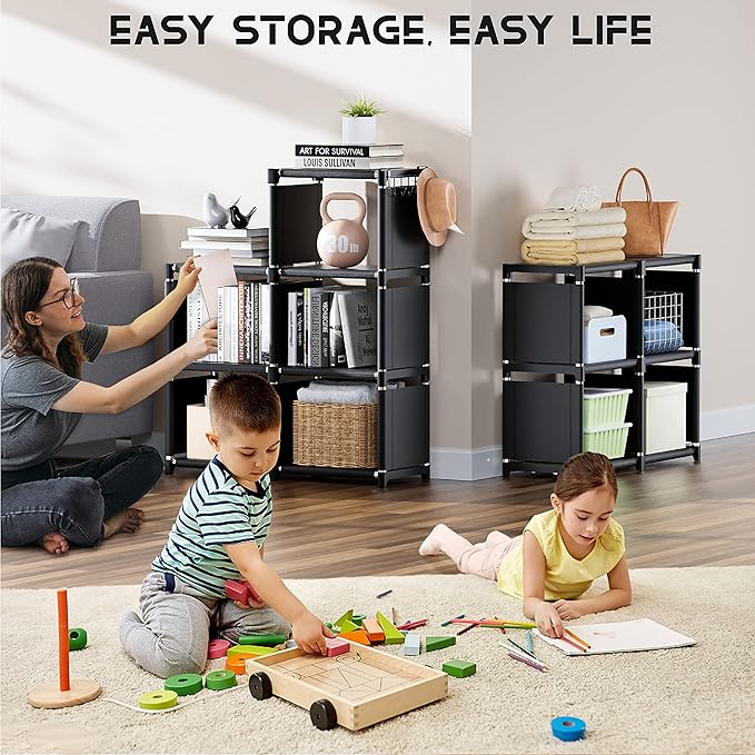 Mavivegue Bookshelf,16 Cube Storage Organizer,Book Shelf Organizer,Tall Bookcase Shelf,Black Cube Shelf Cubbies Closet Storage Organizer Shelves for Bedroom,Living Room,Home,Office, 16-Grid - LeafyLoom