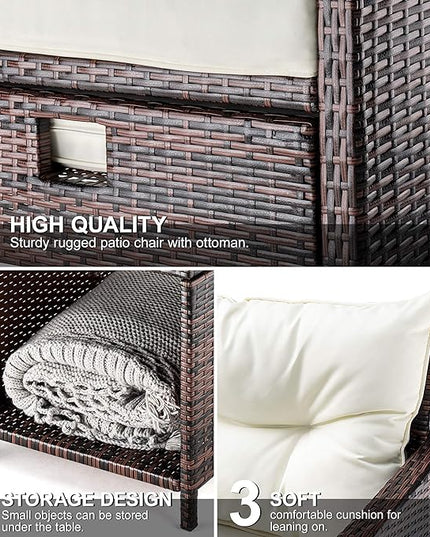Pamapic 5 Pieces Wicker Patio Furniture Set Outdoor Patio Chairs with Ottomans Conversation Furniture with coffetable for Poorside Garden Balcony(Beige) - LeafyLoom