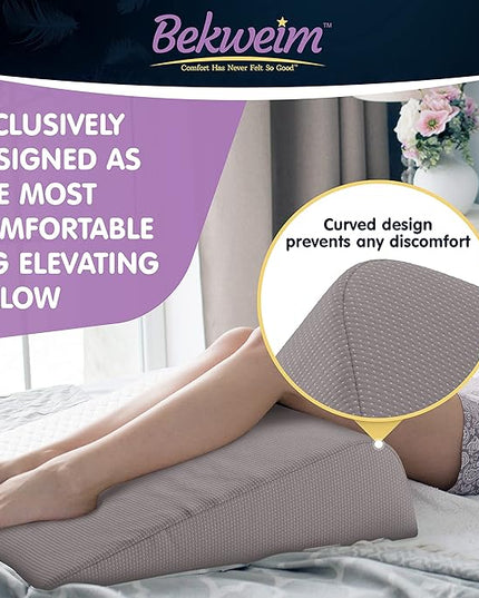 Bed Wedge Pillow | Unique Curved Design for Multi Position Use | Memory Foam Wedge Pillow for Sleeping | Works for Back Support, Leg, Knee | includes Cover Plus Extra Sheet (Dark Grey) - LeafyLoom
