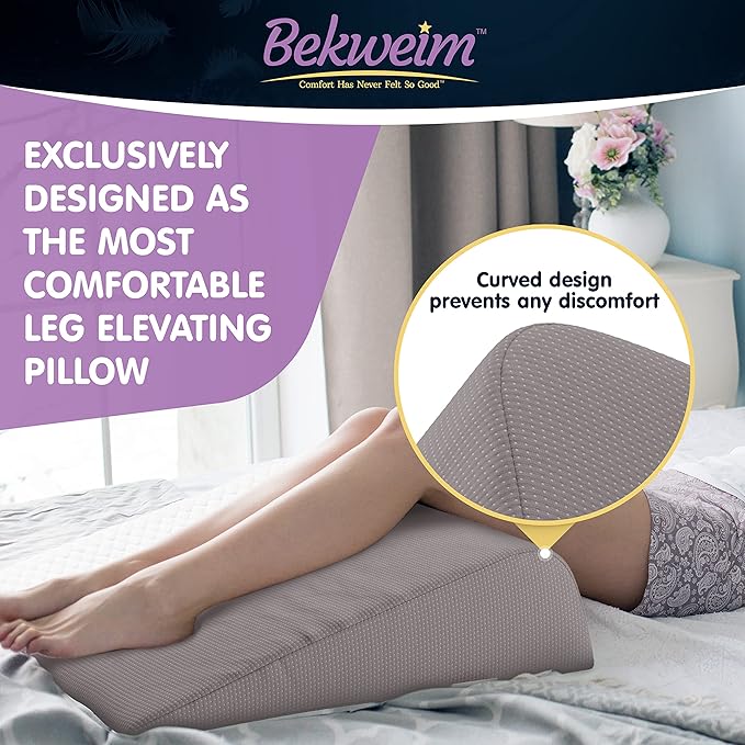 Bed Wedge Pillow | Unique Curved Design for Multi Position Use | Memory Foam Wedge Pillow for Sleeping | Works for Back Support, Leg, Knee | includes Cover Plus Extra Sheet (Dark Grey) - LeafyLoom