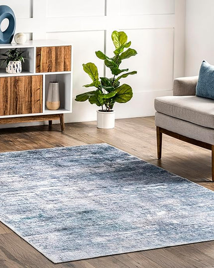 nuLOOM Katia Modern Abstract Machine Washable Ultra Thin Area Rug, 5' x 8', Blue - LeafyLoom