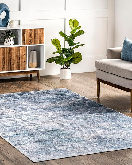 nuLOOM Katia Modern Abstract Machine Washable Ultra Thin Area Rug, 8' x 10', Blue - LeafyLoom