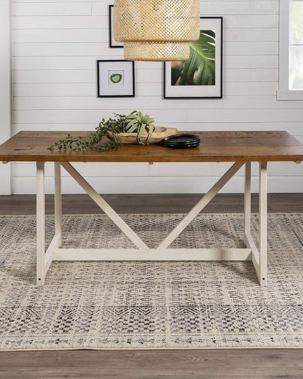 Walker Edison Modern Farmhouse Dining Table Wood Small Dining Room Table Sets Dining Chairs. 72 Inch. White and Rustic Oak - LeafyLoom