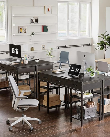 CubiCubi 47 Inch Computer Desk with 3 Drawers and Storage Shelves, Small Home Office Desk, Study Writing Table, Simple Desk for Bedroom, Black - LeafyLoom
