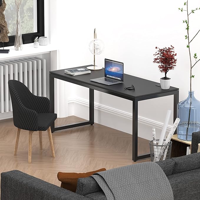 SHW Home Office 55-Inch Large Computer Desk, 24" Deep, Black - LeafyLoom