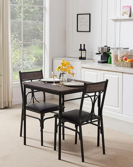 VECELO Kitchen Dining Room Table 2 Chairs for Small Space, Apartment,Metal Steel Frame, 3-Piece Set, Brown - LeafyLoom