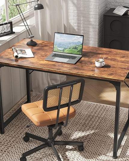 Computer Desk, 40 Inch Office Desk, Gaming Desk with Storage, Writing Desk Work Desk for Home Office, Study, Modern Simple Desk, Large Legroom, Metal Frame, Rustic Brown - LeafyLoom