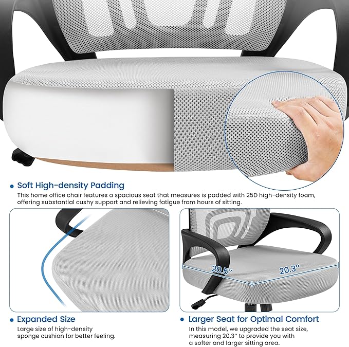 Yaheetech Ergonomic Office Chair Mid Back Computer Chair Mesh Desk Chair with Lumbar Support Armrest Executive Rolling Swivel Adjustable Task Chair for Adults, Grey - LeafyLoom
