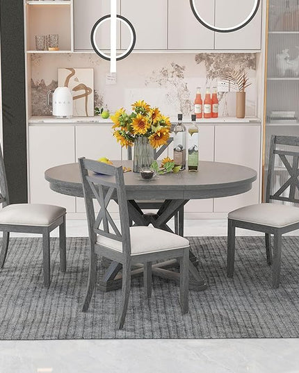 NicBex Dining Table for 4 Kitchen Table and Chairs 5-Piece Retro Functional Dining Table Set Extendable Round Table and 4 Upholstered Chairs for Dining Room and Living Room, Grey - LeafyLoom