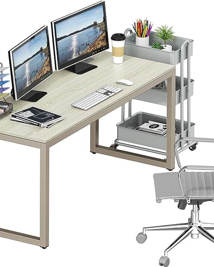SHW Home Office 55-Inch Large Computer Desk, Maple - LeafyLoom